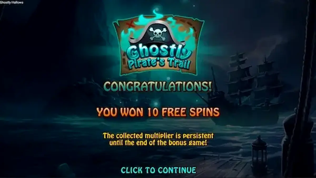 Tampilan visual permainan slot Ghostly Hallows dengan tema kapal bajak laut hantu